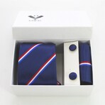 3pc Neck Tie Set + Gift Box // Red + White + Blue Stripes