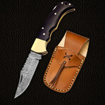 6.5" Handmade Buffalo Horn Handle // Damascus Pocket Knife // Leather Sheath