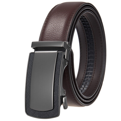 Leather Belt - Automatic Buckle // Black + Black Textured Buckle