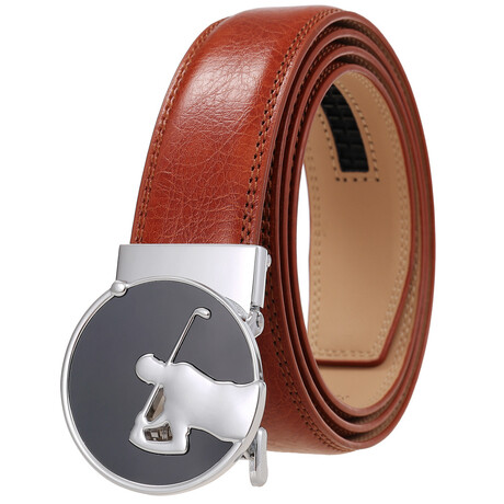 Leather Belt - Automatic Buckle // Tan + Silver Gold Buckle