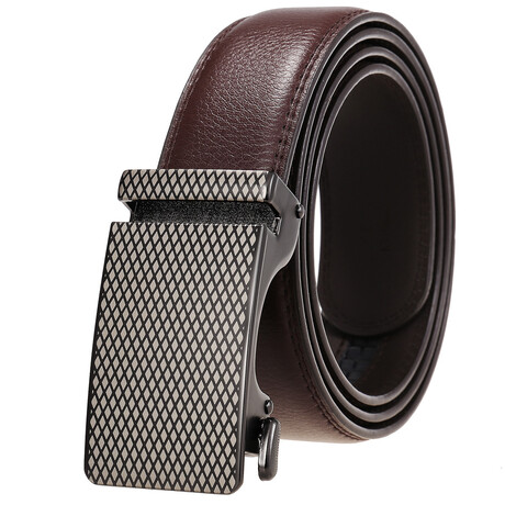 Leather Belt - Automatic Buckle // Brown + Diamond Pattern Buckle
