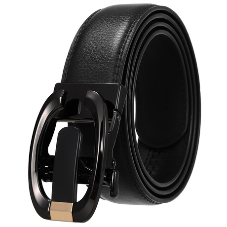 Leather Belt - Automatic Buckle // Black + G Black & Copper Buckle