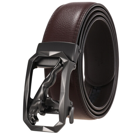 Leather Belt - Automatic Buckle // Brown +- Black Jaguar Buckle