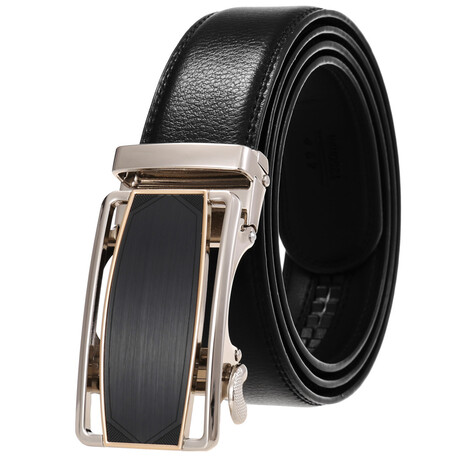 Leather Belt - Automatic Buckle // Black + Silver & Black Buckle