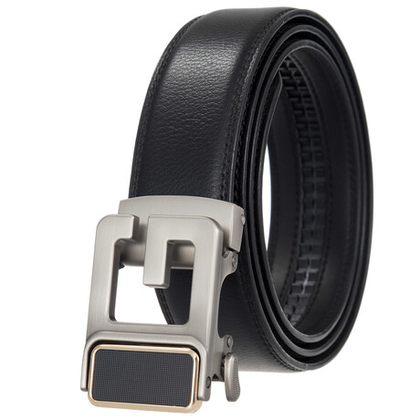 Leather Belt - Automatic Buckle // Black + Silver G Buckle