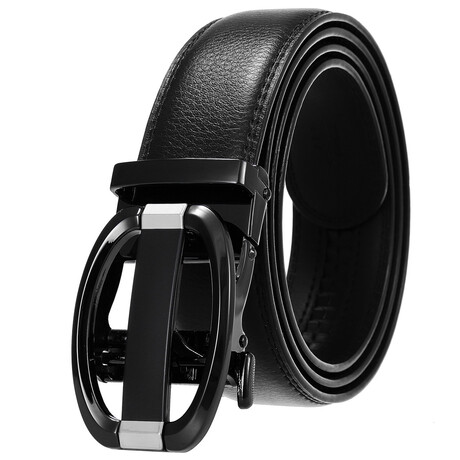 Leather Belt - Automatic Buckle // Black + Black & Silver Buckle
