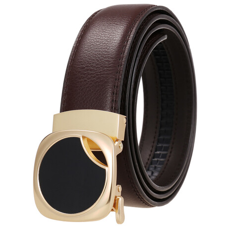 Leather Belt - Automatic Buckle // Brown + Gold & Black Buckle