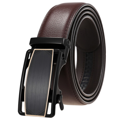 Leather Belt - Automatic Buckle // Brown + Black 6 Copper Detail Buckle