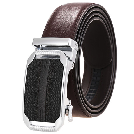 Leather Belt - Automatic Buckle // Brown + Silver & Black Scales Buckle