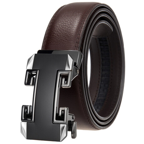 Leather Belt - Automatic Buckle // Brown + Black & Silver Buckle