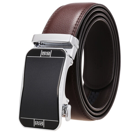 Leather Belt - Automatic Buckle // Brown + Silver & Black Buckle