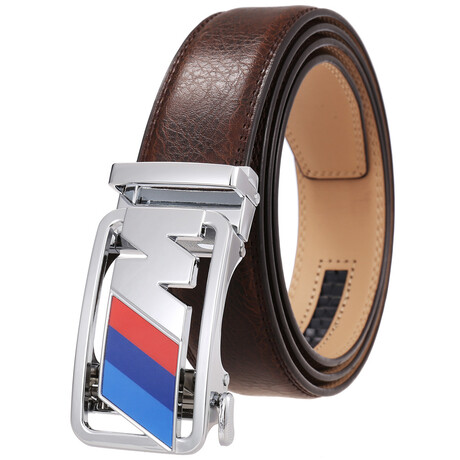 Leather Belt - Automatic Buckle // Brown + Silver Buckle