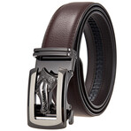 Leather Belt - Automatic Buckle // Brown + Silver Crocodile Buckle