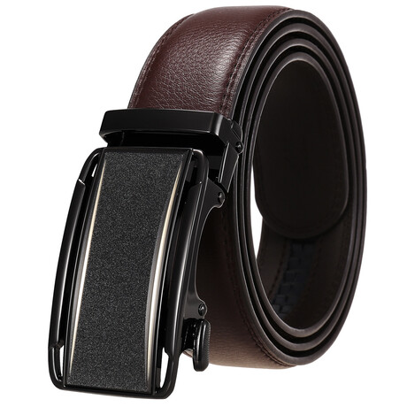 Leather Belt - Automatic Buckle // Brown + Black Textured Buckle