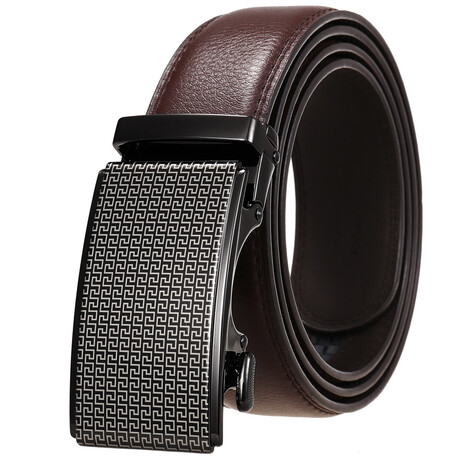 Leather Belt - Automatic Buckle // Brown + Black Pattern Buckle