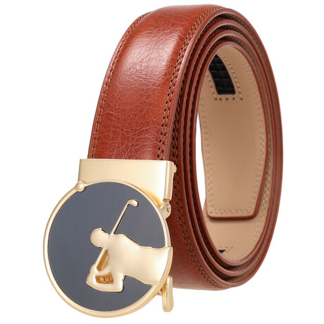 Leather Belt - Automatic Buckle // Tan + Gold Golf Buckle