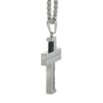 1/10Ctw Stainless Steel With Black Iron Plating Wire Cross Pendant
