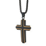 Stainless Steel Cross Pendant With Black Iron Plating And Rose Gold Iron Plating Polished Accent Lines