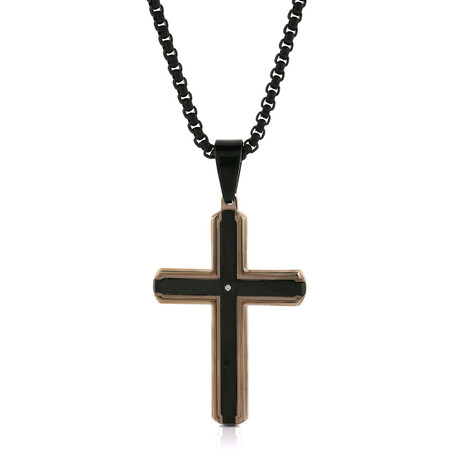 0.01Ctw Stainless Steel Cross With Black Iron Plating Criss Cross Finish And Rose Gold Iron Plating Edges