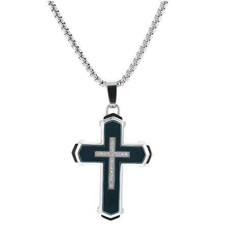 1/10Ctw Stainless Steel With Black Iron Plating Cross Pendant