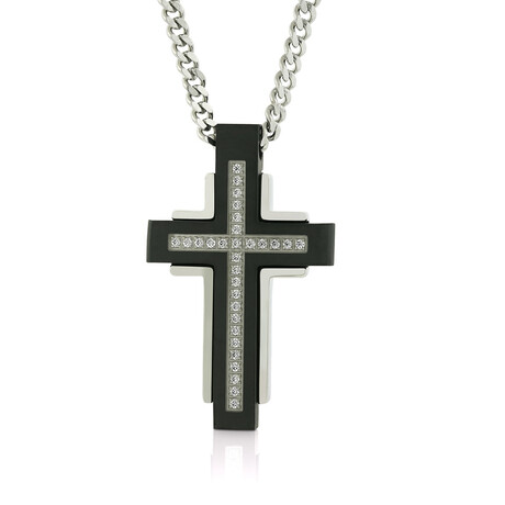 0.15Ct Stainless Steel With Black Iron Plating Cross Pendant