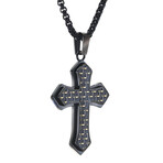 Stainless Steel With All Black Iron Plating And Black + Gold Carbon Fiber Cross Pendant