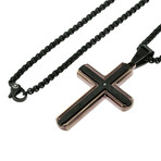 0.01Ctw Stainless Steel Cross With Black Iron Plating Criss Cross Finish And Rose Gold Iron Plating Edges