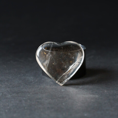Genuine Polished Optical Clear Quartz Mini Heart with a Black Velvet Pouch