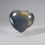 Blue Chalcedony Orca Stone Heart from Madagascar with a Black Velvet Pouch