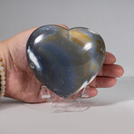 Blue Chalcedony Orca Stone Heart from Madagascar with a Black Velvet Pouch