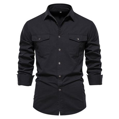 SH265-BLACK // Long Sleeve Button Up Shirt // Black (XS)
