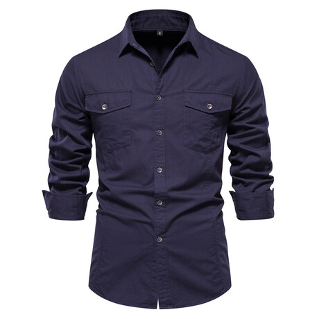 SH265-NAVY-BLUE // Long Sleeve Button Up Shirt // Navy Blue (XS)
