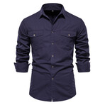 SH265-NAVY-BLUE // Long Sleeve Button Up Shirt // Navy Blue (S)