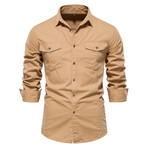 SH265-KHAKI // Long Sleeve Button Up Shirt // Khaki (L)