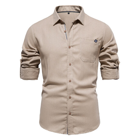 SH689-KHAKI // Corduroy Long Sleeve Button Up Shirt // Khaki (XS)