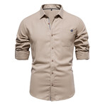 SH689-KHAKI // Corduroy Long Sleeve Button Up Shirt // Khaki (XL)