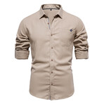 SH689-KHAKI // Corduroy Long Sleeve Button Up Shirt // Khaki (S)