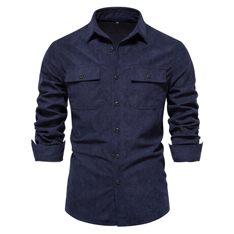 SH699-NAVY-BLUE // Corduroy Long Sleeve Button Up Shirt // Navy Blue (XS)