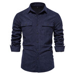 SH699-NAVY-BLUE // Corduroy Long Sleeve Button Up Shirt // Navy Blue (L)