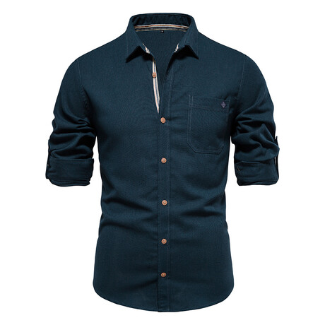 SH689-NAVY-BLUE // Long Sleeve Button Up Shirt // Navy Blue (XS)