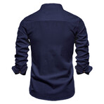 YM01A9-71-DARK-BLUE // Long Sleeve Button Up Shirt // Dark Blue (XS)