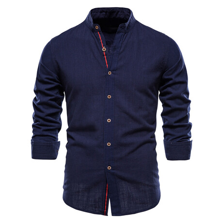 YM01A9-71-DARK-BLUE // Long Sleeve Button Up Shirt // Dark Blue (XS)
