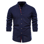 YM01A9-71-DARK-BLUE // Long Sleeve Button Up Shirt // Dark Blue (L)