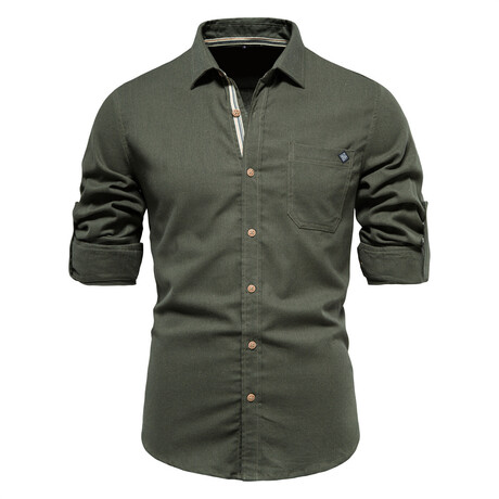 SH689-ARMY-GREEN // Long Sleeve Button Up Shirt // Army Green (XS)