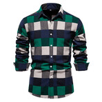 SH713-GREEN // Patterned Long Sleeve Button Up Shirt // Green (XS)