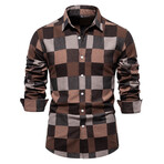 SH713-BROWN // Patterned Long Sleeve Button Up Shirt // Brown (M)