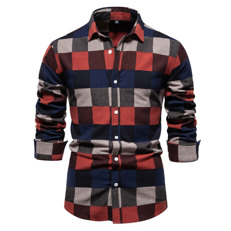 SH713-ORANGE // Patterned Long Sleeve Button Up Shirt // Orange (XS)