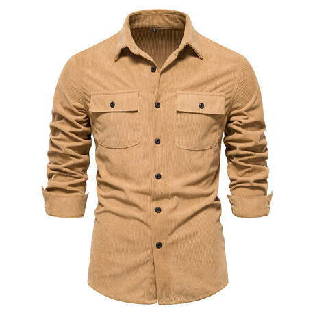 SH699-KHAKI // Corduroy Long Sleeve Button Up Shirt // Khaki (XS)