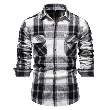 SH702-BLACK // Plaid Long Sleeve Button Up Shirt // Black (XS)