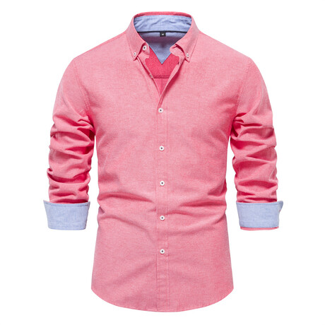 SH700-PINK // Long Sleeve Button Up Shirt // Pink (L)